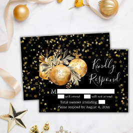 Agradecimento Cartão RSVP de Casamento de Natal Preto Dourado
