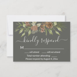 Agradecimento Cartão RSVP de Casamento de Pinheiro Azul da Cinza