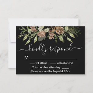 Agradecimento Cartão RSVP de Casamento de Pinheiro Negro Elegant