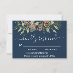 Agradecimento Cartão RSVP de Casamento de Pinho Azul de Inverno