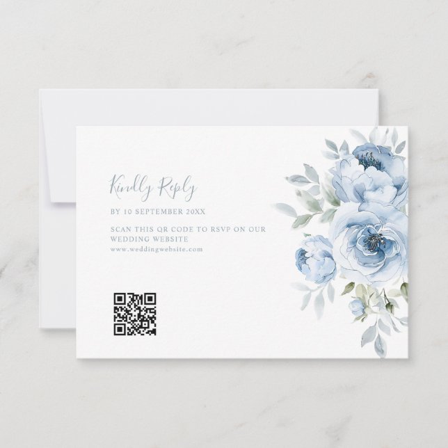Agradecimento cartão RSVP de casamento floral azul empoeirado (Frente)