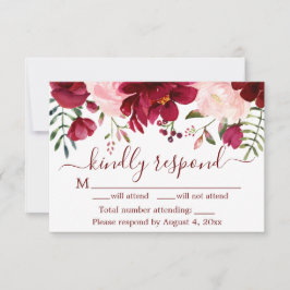 Agradecimento Cartão RSVP de Casamento Floral Burgundy