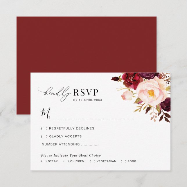Agradecimento Cartão RSVP de Casamento Floral Moderno e Blush (Frente/Verso)