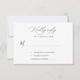 Agradecimento cartão RSVP de casamento preto e branco