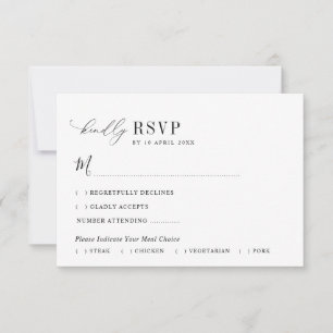 Agradecimento cartão RSVP de casamento preto e branco