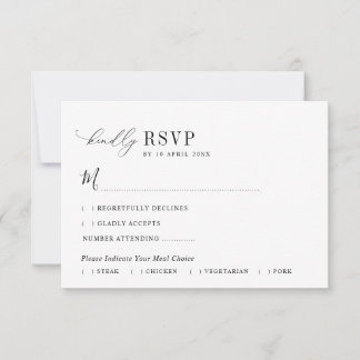 Agradecimento cartão RSVP de casamento preto e branco