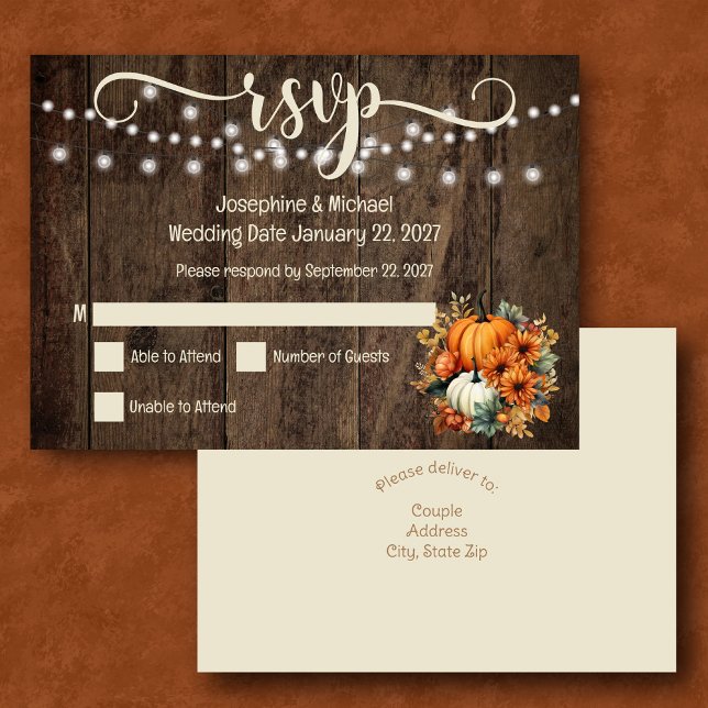Agradecimento Cartão RSVP de Casamento Rustic Fall Autumn Pumpki (Criador carregado)