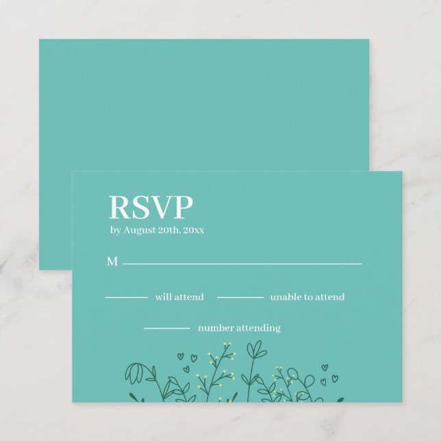 Agradecimento Cartão RSVP de Casamento Verde de Flores Selvagens (Frente/Verso)