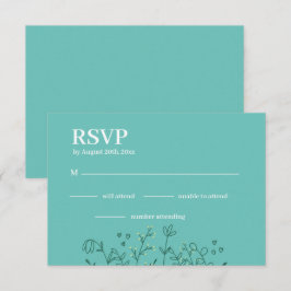 Agradecimento Cartão RSVP de Casamento Verde de Flores Selvagens