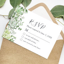 Cartão RSVP de Casamento Verde Elegante