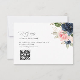 Agradecimento Cartão RSVP de código QR do marinho e do casamento