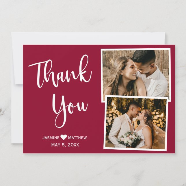 Agradecimento Casamento de Borgonha Mínimo Obrigado Cartão de Co (Frente)