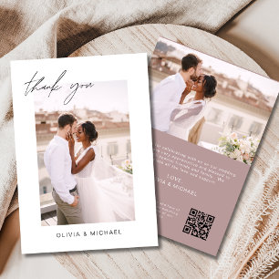 Agradecimento Casamento de Código QR Mauve Obrigado Cartão com f