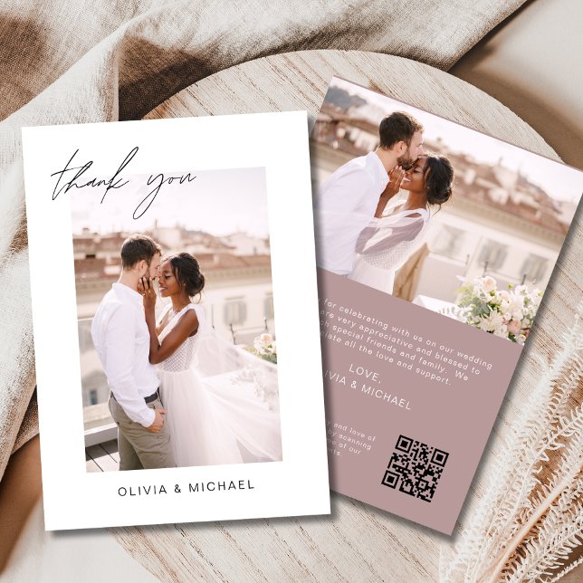 Agradecimento Casamento de Código QR Mauve Obrigado Cartão com f (Criador carregado)