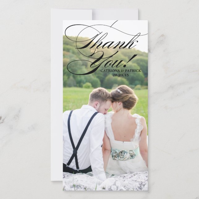 Agradecimento Casamento de Script Elelgant Negro Obrigado Cartão (Frente)