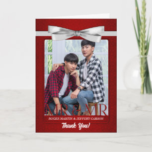 Agradecimento Casamento Gay Vermelho dos Dois Noivos Cartão de C