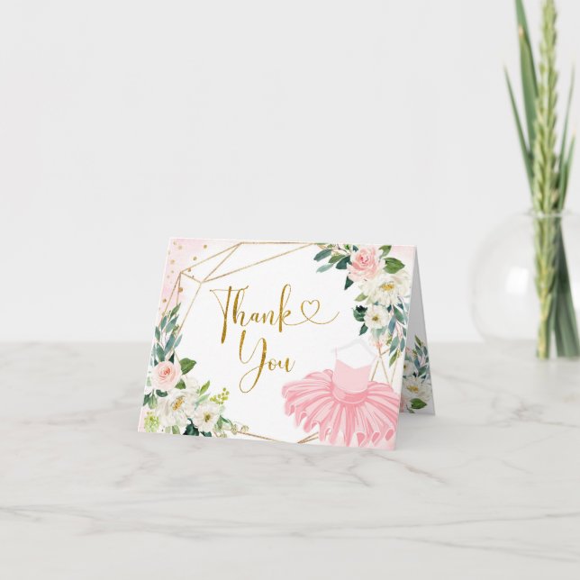 Agradecimento Chá de fraldas Ballerina Tutu Obrigado Cartão Dobr (Frente)