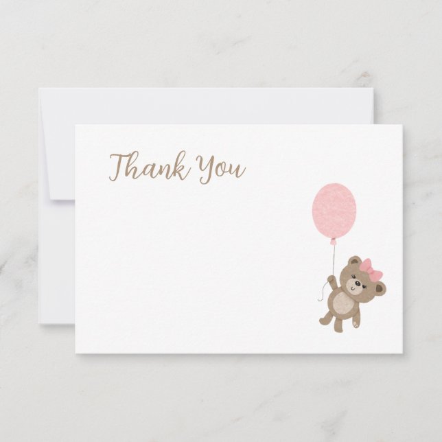 Agradecimento Chá de fraldas Rosa De Urso Teddy Obrigado Cartão  (Frente)