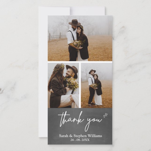 Agradecimento Chalkboard Wedding 3 Foto Obrigado Cartão de Foto (Frente)