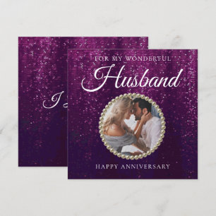 Agradecimento Chic Purple Photo Husband Cartão de Aniversário de