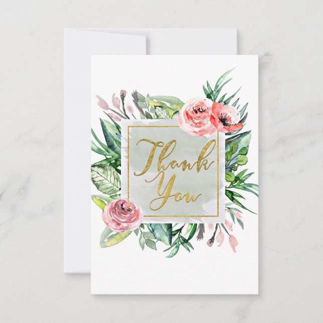 Agradecimento Chique Elegante de Aquarela Floral M (Frente)