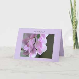 Agradecimento Consiga bom cartão de saudação em breve com orquíd