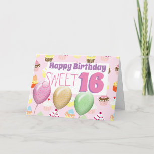 Agradecimento Cupcakes Balões Doce 16 Cartão de Aniversário Deze