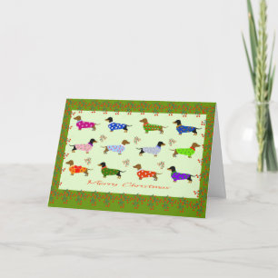 Agradecimento Dachshunds com casacos de Natal cartão de Natal