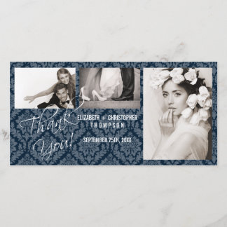 Agradecimento Damask Vintage Obrigado Cartão com fotos de Casame