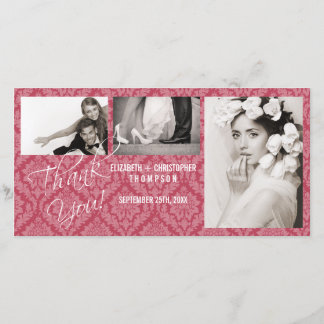 Agradecimento Damask Vintage Obrigado Cartão com fotos de casame