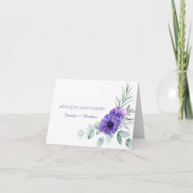 Agradecimento de aguarela de Anêmona Roxa e Folhag (Frente)