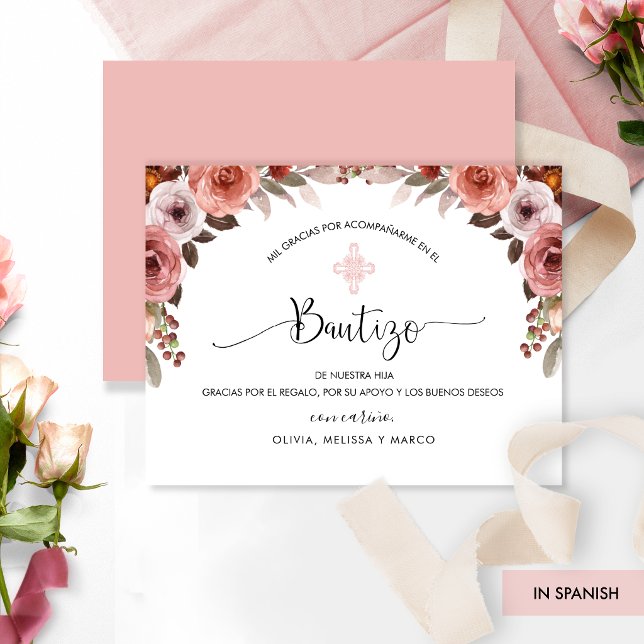 Agradecimento de Batismo de Menina Floral Rosa Esp (Criador carregado)