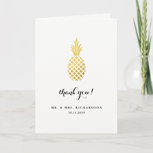 Agradecimento de Casamento Abacaxi Dourado Elegant (Frente)