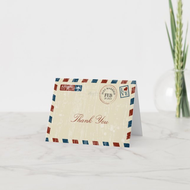 Agradecimento de casamento Airmail Vintage (Frente)