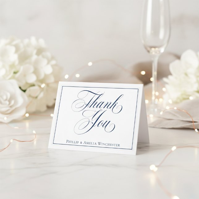 Agradecimento de Casamento Azul Naval e Branco Ele (Criador carregado)