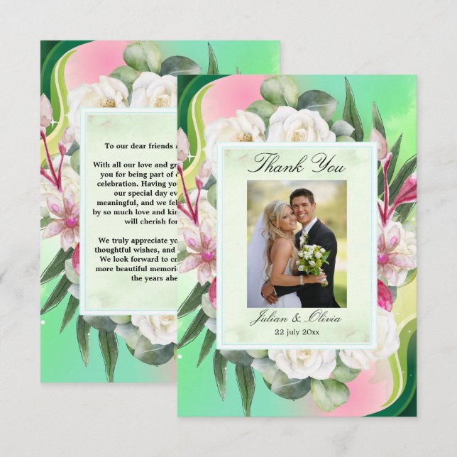 Agradecimento de Casamento Botânico em Verde Menta (Frente/Verso)
