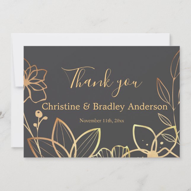 Agradecimento de Casamento Carvão & Dourado (Frente)