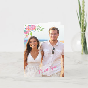 Agradecimento de Casamento com Foto Floral em Aqua