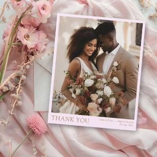 Agradecimento de casamento com foto rosa e dourado