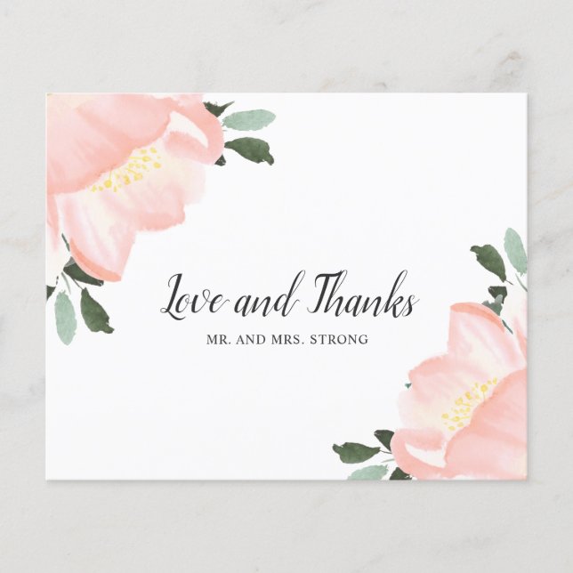 Agradecimento de Casamento Cor-de-Rosa com Florais (Frente)
