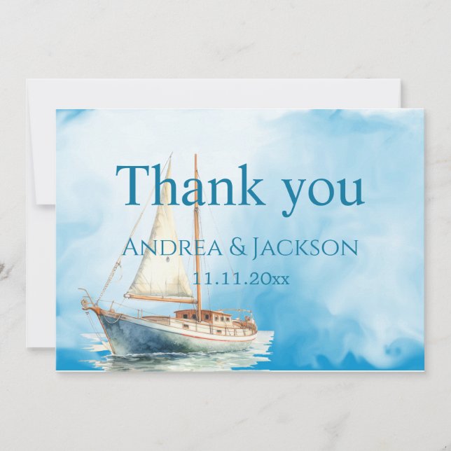 Agradecimento de Casamento de Barco à Vela em Aqua (Frente)