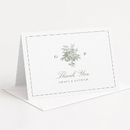 Agradecimento de Casamento Dobra Monograma Verde S