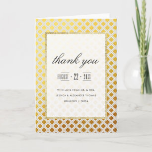 Agradecimento de casamento elegante em dourado e b