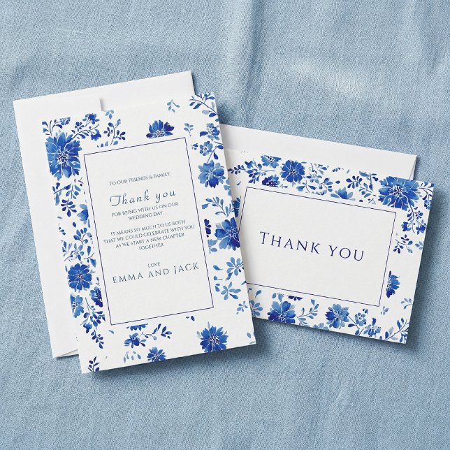 Agradecimento de Casamento em Azul Empoeirado Flor (Dusty Blue Floral Chinoiserie Wedding Thank You)