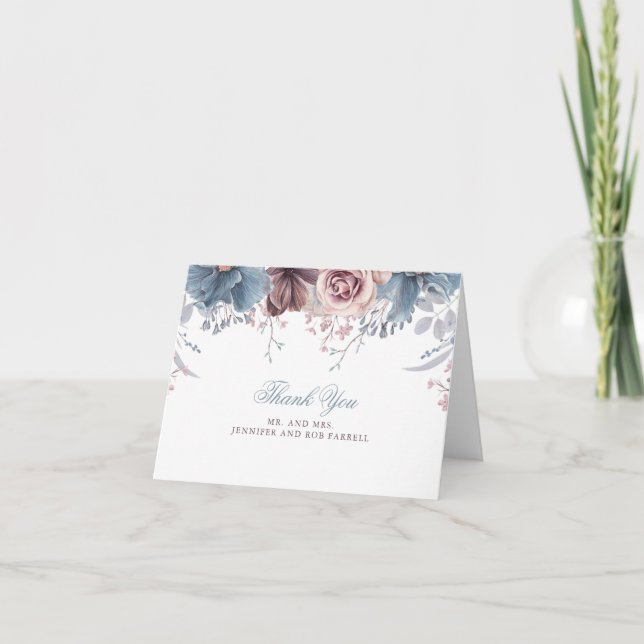 Agradecimento de Casamento em Azul Poeirento e Mau (Frente)