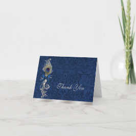 Agradecimento de Casamento em Damasco Azul e Pena