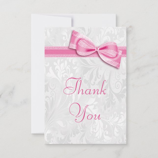 Agradecimento de Casamento em Laço Rosa Falso e Da (Frente)