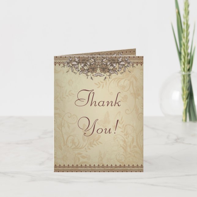 Agradecimento de Casamento em Renda Beige Vintage (Frente)