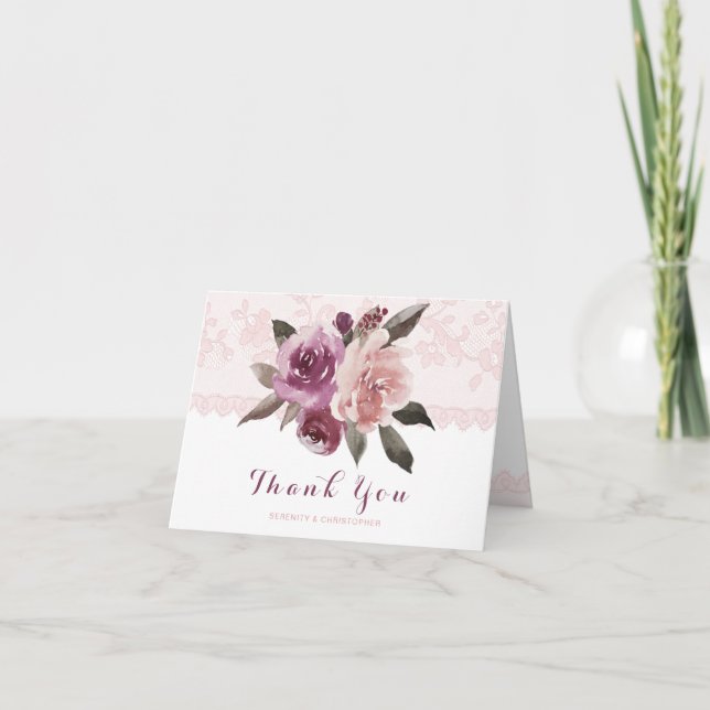 Agradecimento de casamento em renda floral em aqua (Frente)