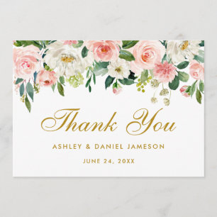 Agradecimento de casamento em rosa floral com dour